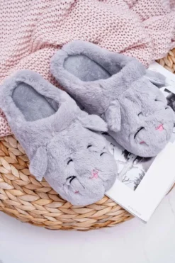 Hot Boto Kapcie Damskie Kotki z Uszami Szare Sleppyhead