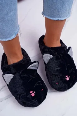 Damskie Boto Kapcie Damskie Kotki z Uszami Czarne Sleppyhead