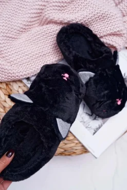 Damskie Boto Kapcie Damskie Kotki z Uszami Czarne Sleppyhead