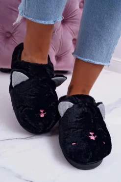 Damskie Boto Kapcie Damskie Kotki z Uszami Czarne Sleppyhead