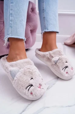 Damskie Boto Kapcie Damskie Kotki z Uszami Białe Sleppyhead