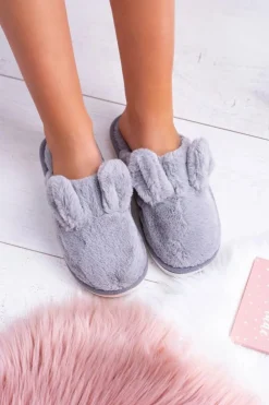 Outlet Boto Kapcie Damskie Króliki z Uszami Szare Alabama