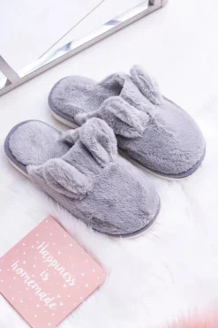 Outlet Boto Kapcie Damskie Króliki z Uszami Szare Alabama