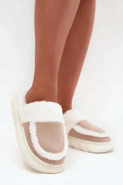 Online Buty damskie Vinceza Kapcie Damskie Na Grubej Podeszwie Z Futerkiem Vinceza 19952 Beżowe