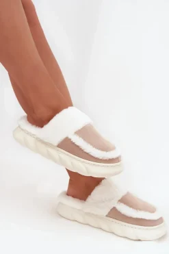 Online Buty damskie Vinceza Kapcie Damskie Na Grubej Podeszwie Z Futerkiem Vinceza 19952 Beżowe