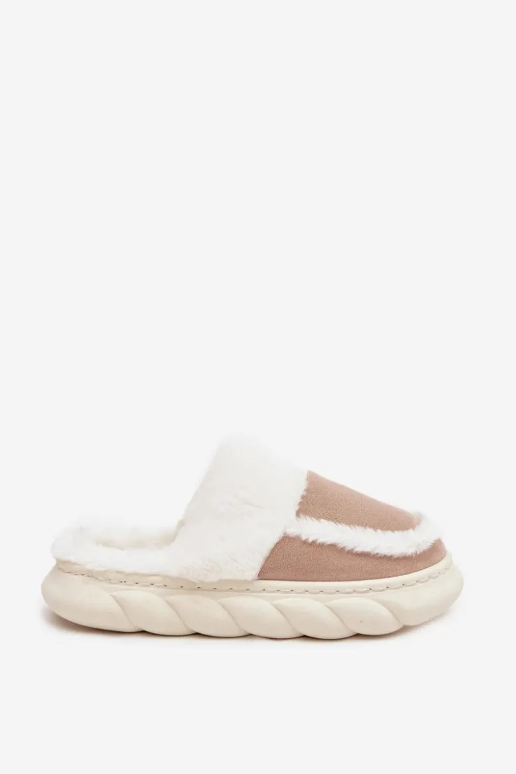 Online Buty damskie Vinceza Kapcie Damskie Na Grubej Podeszwie Z Futerkiem Vinceza 19952 Beżowe