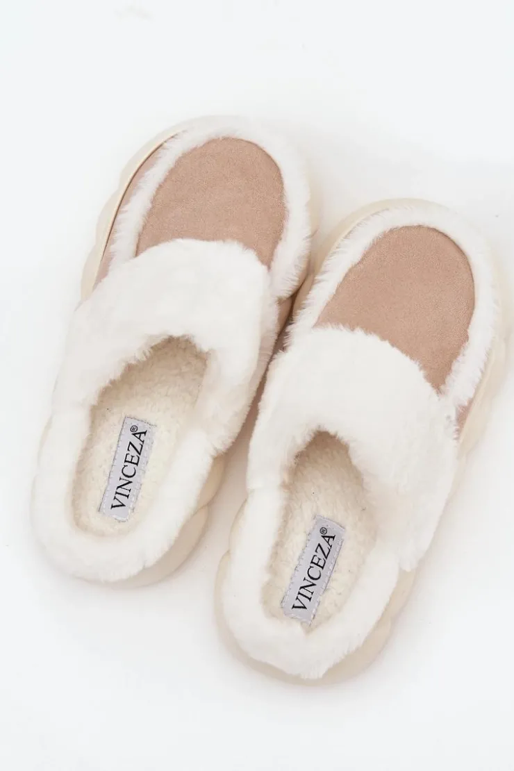 Online Buty damskie Vinceza Kapcie Damskie Na Grubej Podeszwie Z Futerkiem Vinceza 19952 Beżowe