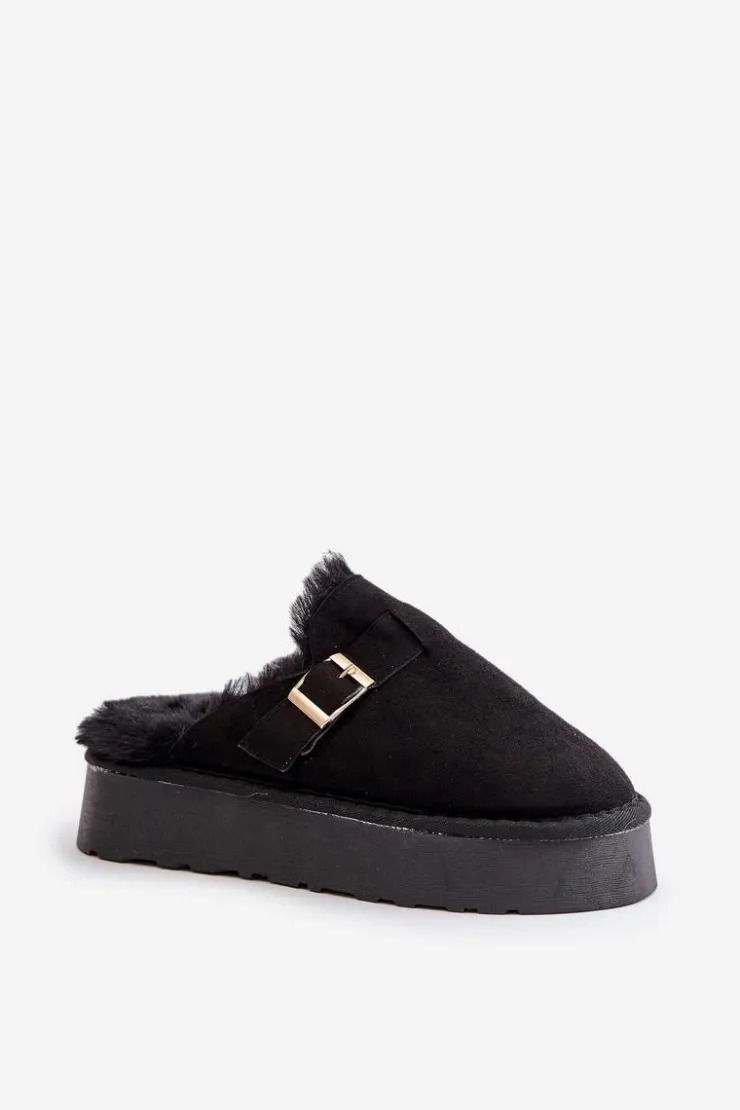 Sale Boto Kapcie Damskie Na Grubej Podeszwie Z Futerkiem I Klamrą Czarne Linneola Czarny