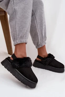 Boto Śniegowce Damskie|Kapcie Klasyczne*Kapcie Damskie Na Platformie Z Futerkiem Czarne Linaris Czarny