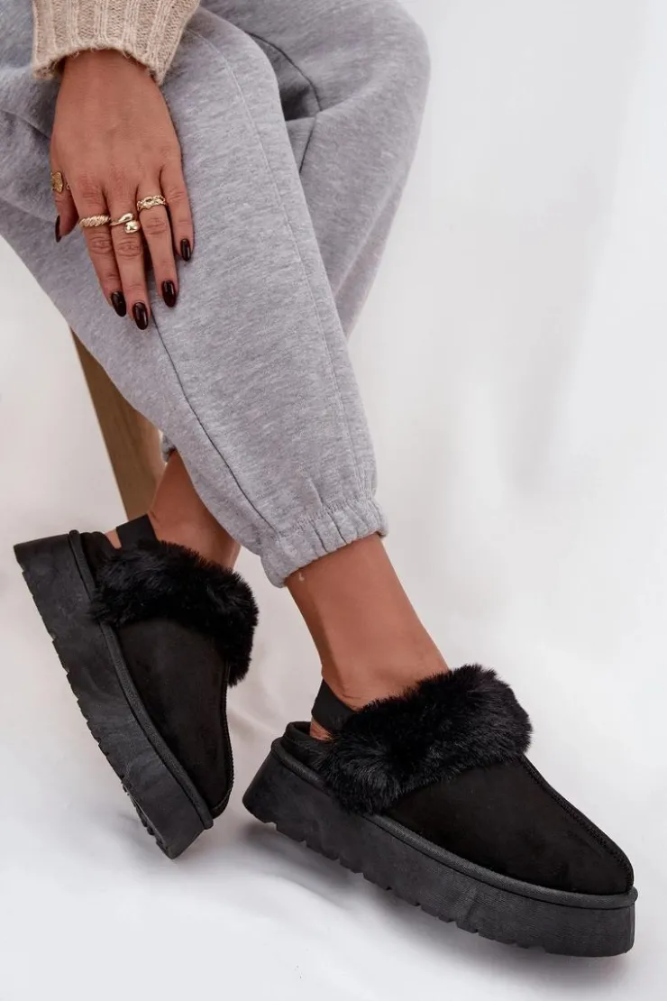 Boto Śniegowce Damskie|Kapcie Klasyczne*Kapcie Damskie Na Platformie Z Futerkiem Czarne Linaris Czarny