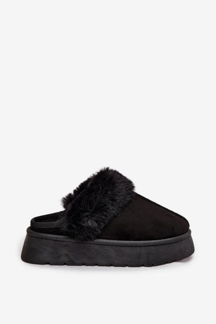 Boto Śniegowce Damskie|Kapcie Klasyczne*Kapcie Damskie Na Platformie Z Futerkiem Czarne Linaris Czarny
