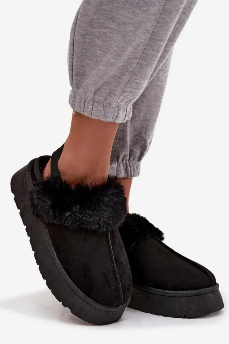 Boto Śniegowce Damskie|Kapcie Klasyczne*Kapcie Damskie Na Platformie Z Futerkiem Czarne Linaris Czarny