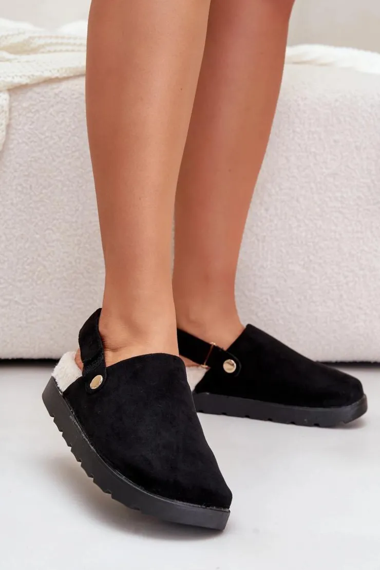 Boto Kapcie Klasyczne*Kapcie Damskie Na Platformie Ocieplane Futerkiem Typu Baranek Czarne Sanilora Czarny