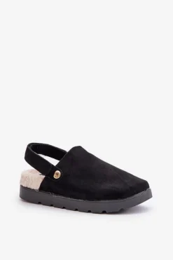 Boto Kapcie Klasyczne*Kapcie Damskie Na Platformie Ocieplane Futerkiem Typu Baranek Czarne Sanilora Czarny