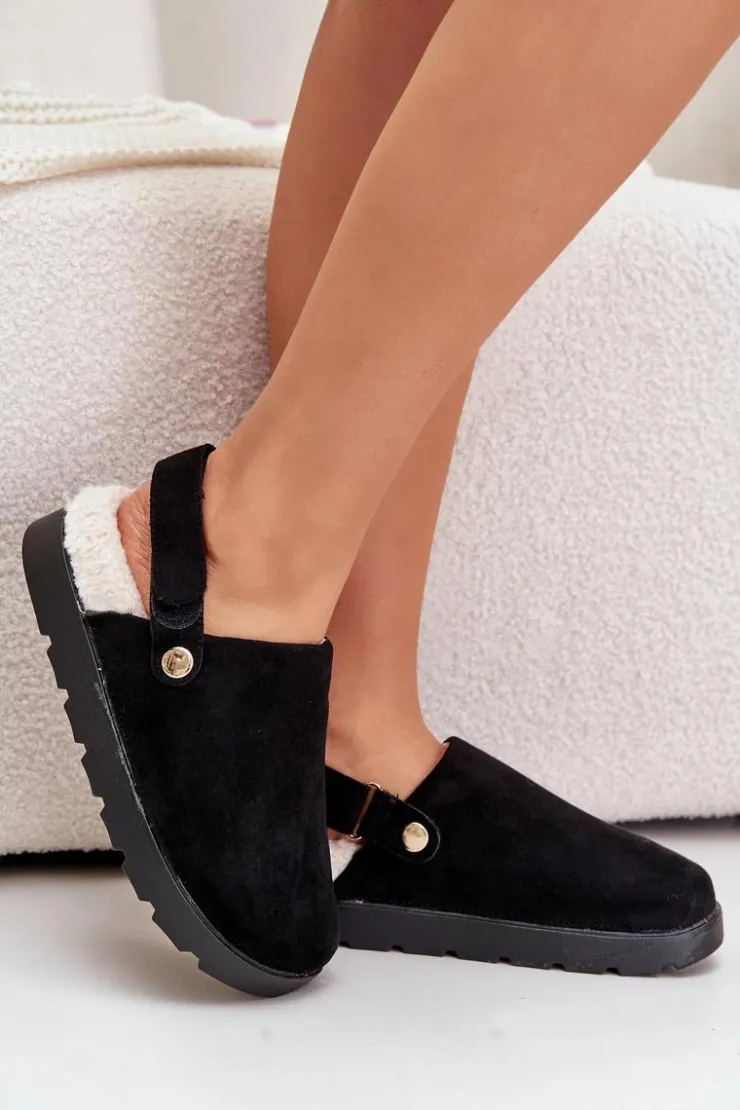 Boto Kapcie Klasyczne*Kapcie Damskie Na Platformie Ocieplane Futerkiem Typu Baranek Czarne Sanilora Czarny