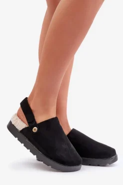 Boto Kapcie Klasyczne*Kapcie Damskie Na Platformie Ocieplane Futerkiem Typu Baranek Czarne Sanilora Czarny