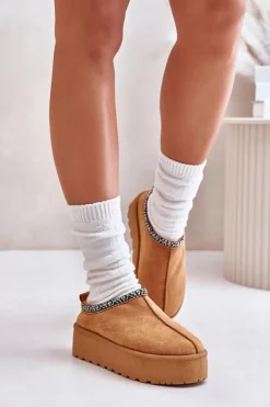 Boto Śniegowce Damskie|Kapcie Klasyczne*Kapcie Damskie Na Platformie Z Haftem Camel Neroma Brązowy