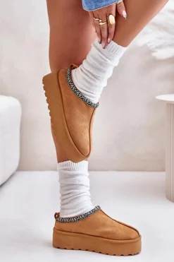 Boto Śniegowce Damskie|Kapcie Klasyczne*Kapcie Damskie Na Platformie Z Haftem Camel Neroma Brązowy