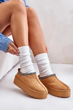 Boto Śniegowce Damskie|Kapcie Klasyczne*Kapcie Damskie Na Platformie Z Haftem Camel Neroma Brązowy