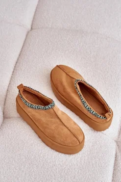 Boto Śniegowce Damskie|Kapcie Klasyczne*Kapcie Damskie Na Platformie Z Haftem Camel Neroma Brązowy