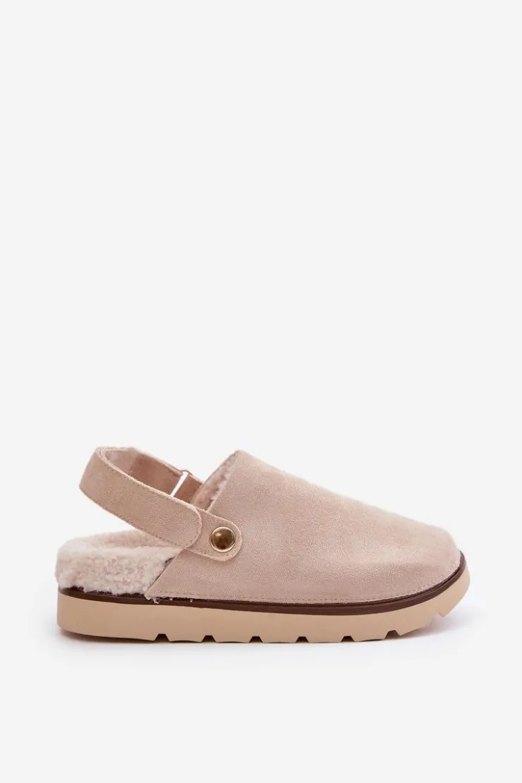 Online Boto Kapcie Damskie Na Platformie Ocieplane Futerkiem Typu Baranek Beżowe Sanilora Beżowy