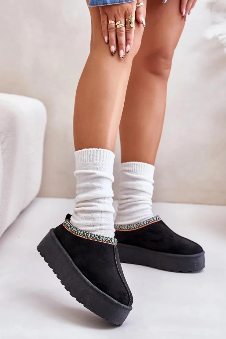 Damskie Boto Kapcie Damskie Na Platformie Z Haftem Czarne Neroma