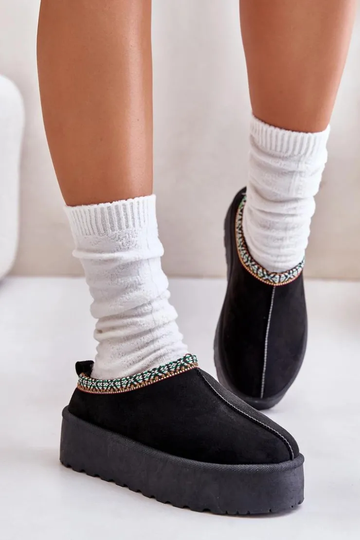 Damskie Boto Kapcie Damskie Na Platformie Z Haftem Czarne Neroma