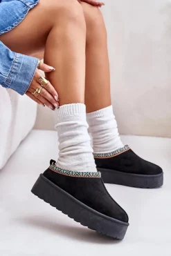 Damskie Boto Kapcie Damskie Na Platformie Z Haftem Czarne Neroma