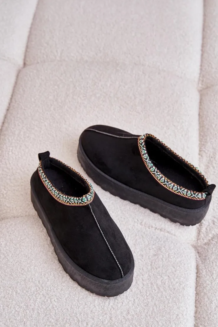 Damskie Boto Kapcie Damskie Na Platformie Z Haftem Czarne Neroma