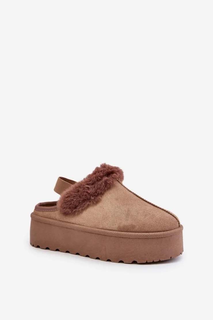 Damskie Boto Kapcie Damskie Na Platformie Z Futerkiem Ciemnobeżowe Linaris