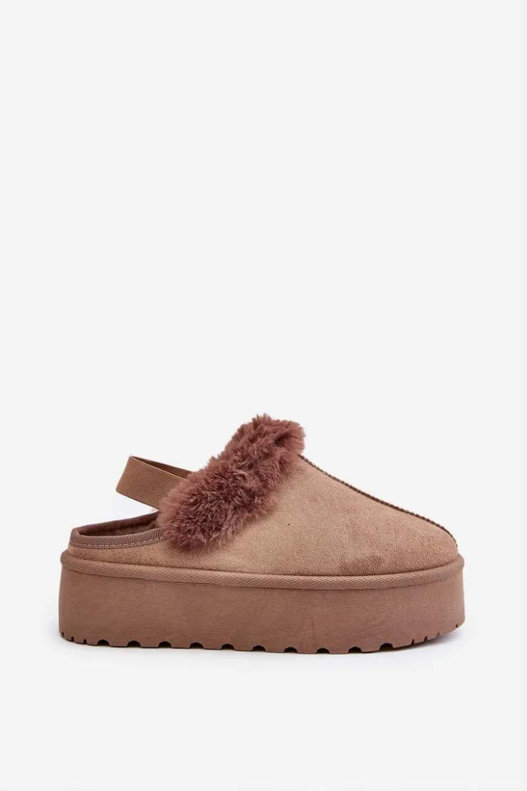 Damskie Boto Kapcie Damskie Na Platformie Z Futerkiem Ciemnobeżowe Linaris