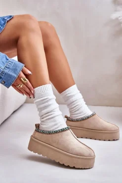 Boto Śniegowce Damskie|Kapcie Klasyczne*Kapcie Damskie Na Platformie Z Haftem Beżowe Neroma