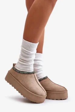 Boto Śniegowce Damskie|Kapcie Klasyczne*Kapcie Damskie Na Platformie Z Haftem Beżowe Neroma