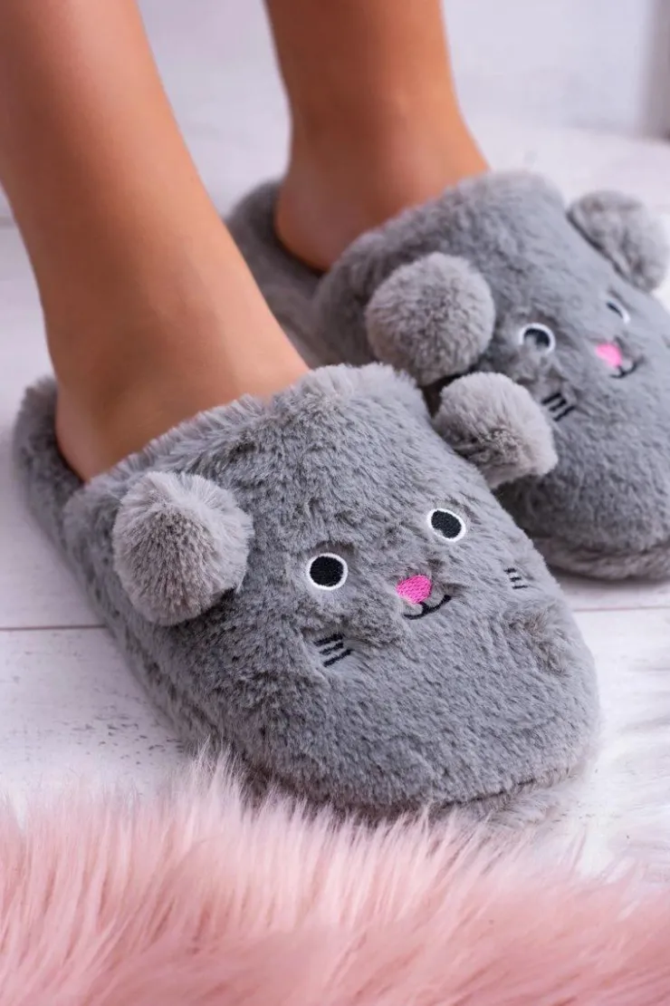Damskie Boto Kapcie Damskie SOXO Myszki z Uszami Szare