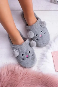 Damskie Boto Kapcie Damskie SOXO Myszki z Uszami Szare