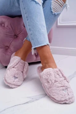 Hot Boto Kapcie Damskie SOXO Puchate Pieski z Uszami Różowe