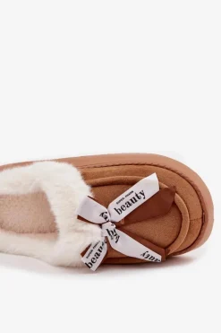 Sale Boto Kapcie Damskie Z Futerkiem I Kokardką Brązowe Fenella Brązowy