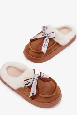 Sale Boto Kapcie Damskie Z Futerkiem I Kokardką Brązowe Fenella Brązowy