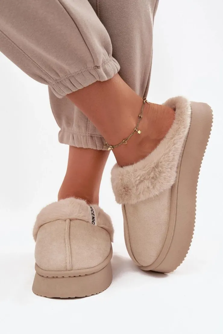 Boto Kapcie Damskie Z Futerkiem Jasnobeżowe Parisse Beżowy