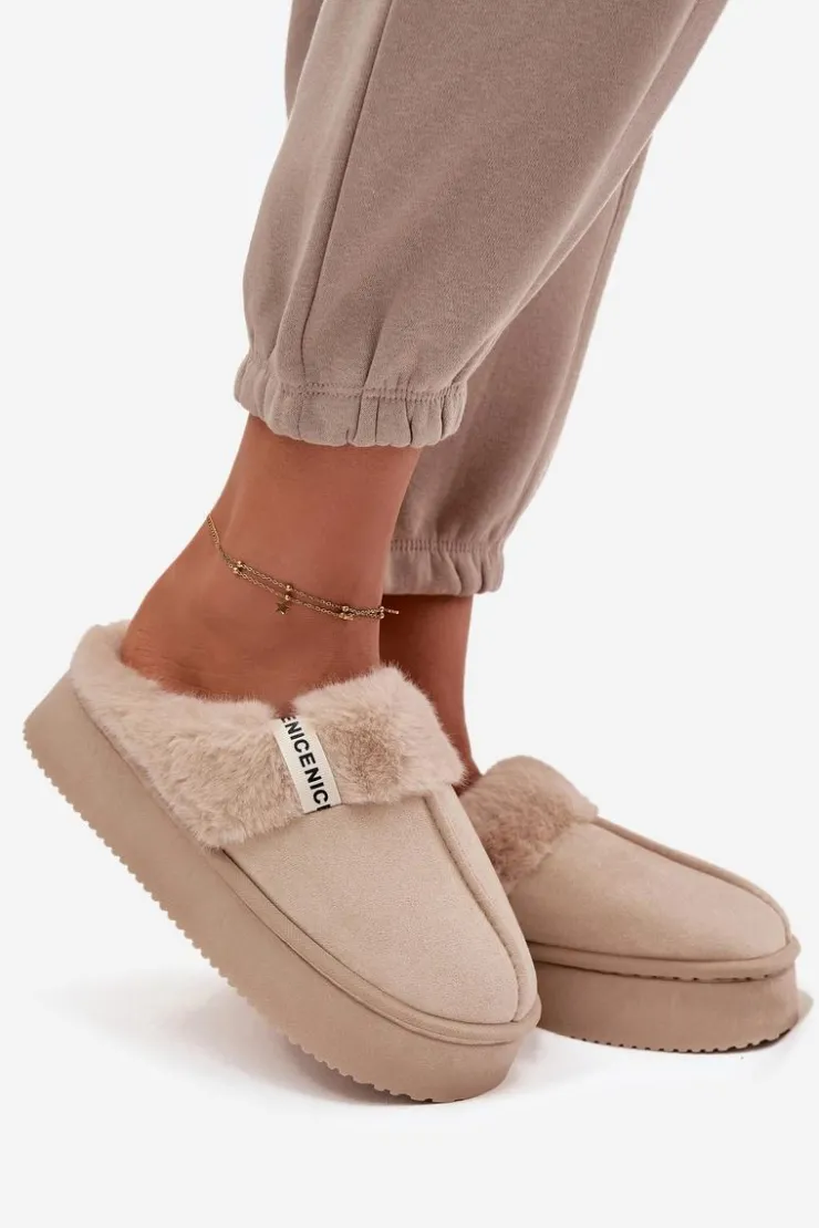 Boto Kapcie Damskie Z Futerkiem Jasnobeżowe Parisse Beżowy