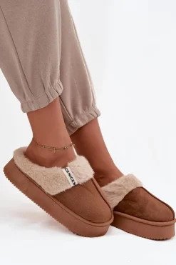 Damskie Boto Kapcie Damskie Z Futerkiem Brązowe Parisse