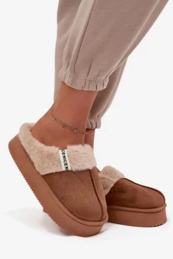 Damskie Boto Kapcie Damskie Z Futerkiem Brązowe Parisse