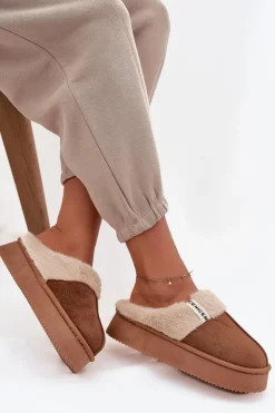 Damskie Boto Kapcie Damskie Z Futerkiem Brązowe Parisse