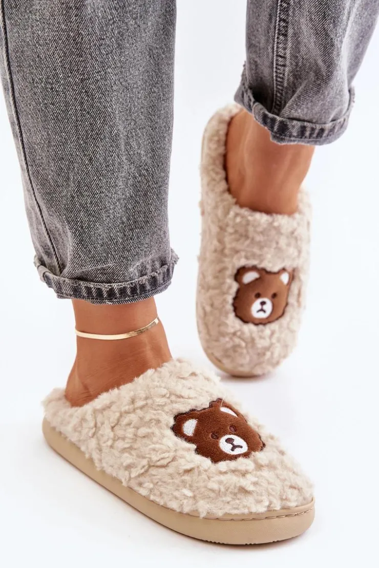 New Boto Kapcie Damskie Z Futerkiem Typu Baranek I Misiem Beżowe Temiena