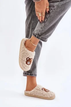 New Boto Kapcie Damskie Z Futerkiem Typu Baranek I Misiem Beżowe Temiena
