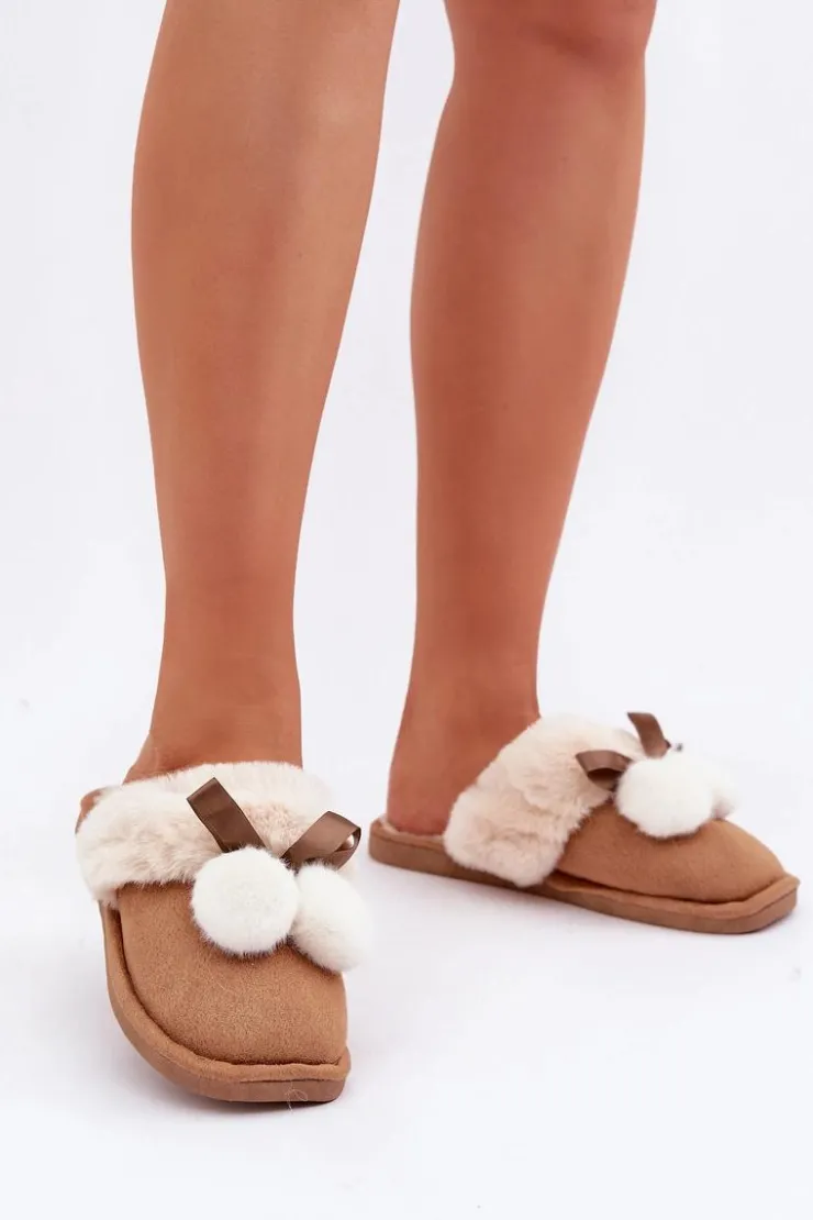 Sale Boto Kapcie Damskie Z Futerkiem Camel Nartani Brązowy