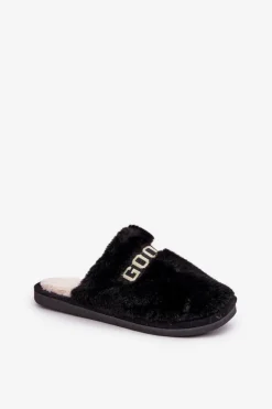 Boto Kapcie Klasyczne|Klapki Z Futerkiem*Kapcie Damskie Z Futerkiem I Napisem Czarne Kalelia Czarny