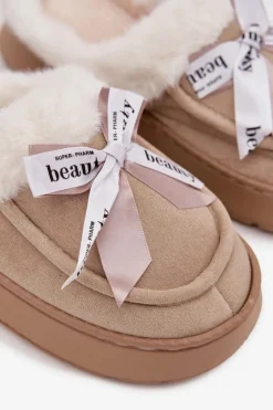 Boto Kapcie Klasyczne*Kapcie Damskie Z Futerkiem I Kokardką Beżowe Fenella Beżowy