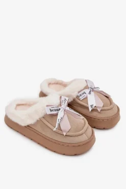 Boto Kapcie Klasyczne*Kapcie Damskie Z Futerkiem I Kokardką Beżowe Fenella Beżowy