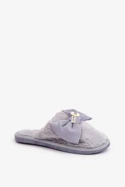 Boto Kapcie Klasyczne*Kapcie Damskie Z Futerkiem I Kokardą Szare Olfedi Szary